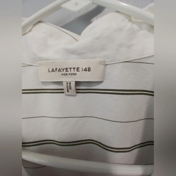 Lafayette 148 white black pinstripe shirt Women's Small office wear classic - Picture 3 of 9